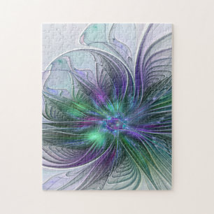 Puzzle Fleur Abstraite Moderne Fractale Verte Violette