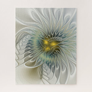 Puzzle Fleur argentée dorée Fantaisie abstraite Art fract
