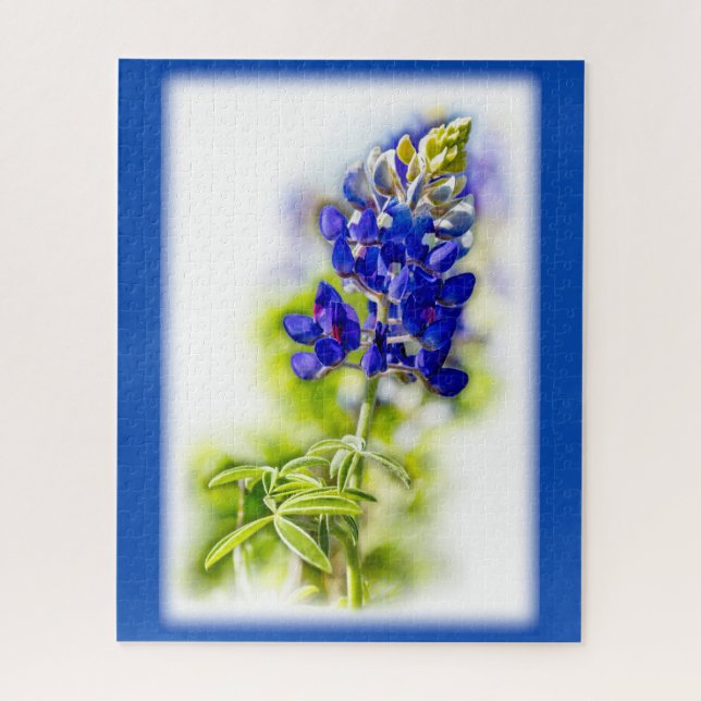 Puzzle Fleur Bluebonnet texane sur blanc avec graphisme (Vertical)