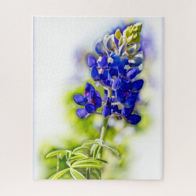 Puzzle Fleur Bluebonnet texane sur blanc avec graphisme (Vertical)