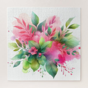 Puzzle Fleur botanique aquarelle rose vert