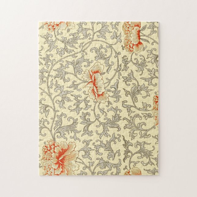 Puzzle Fleur botanique florale grise rose vintage (Vertical)