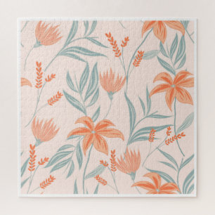 Puzzle Fleur botanique orange et sauge pêche douce