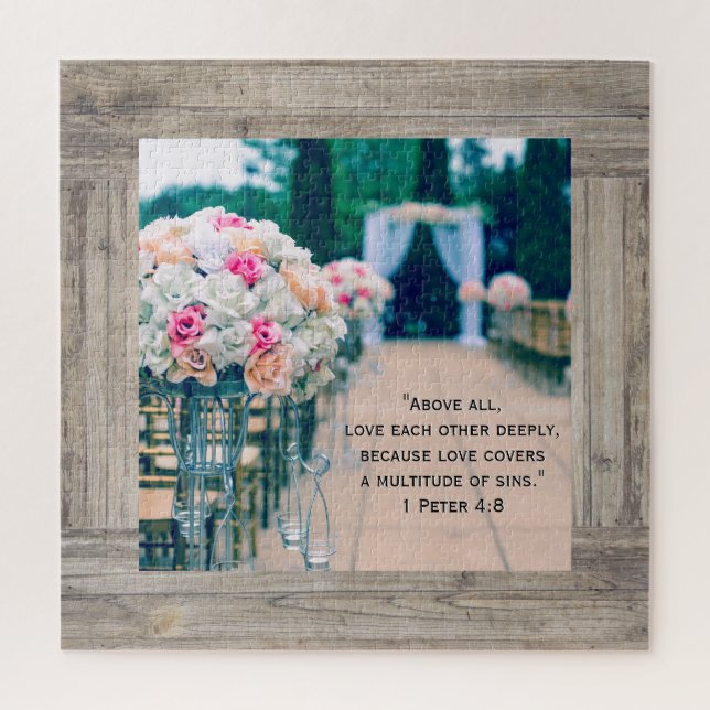 Puzzle Fleur Bouquet Amour et Mariage Aisle Bible Verse (Vertical)