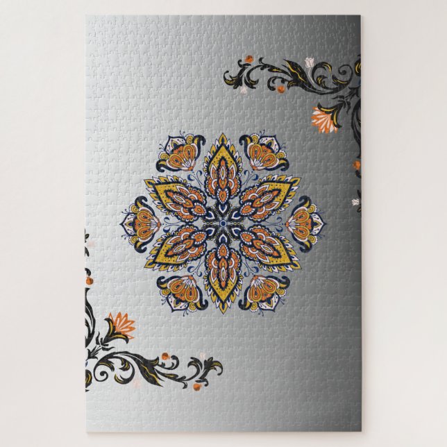 Puzzle Fleur céleste – Mandala floral noir et blanc (Vertical)