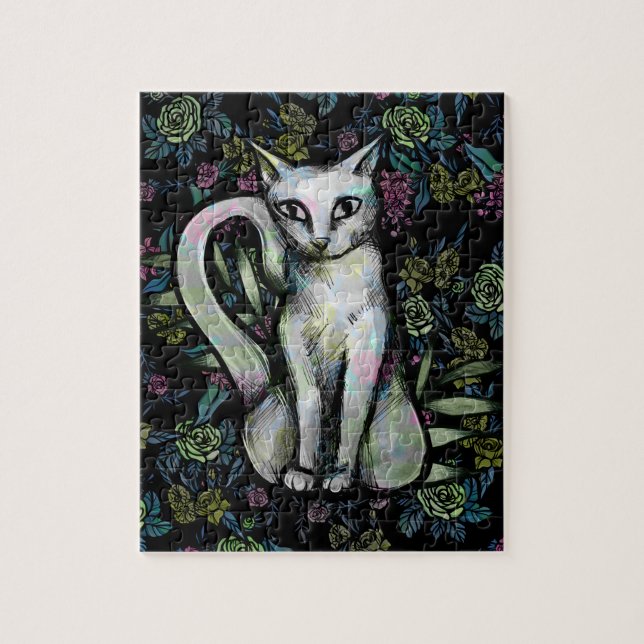 Puzzle Fleur Chat blanc Fleurs de catjours (Vertical)