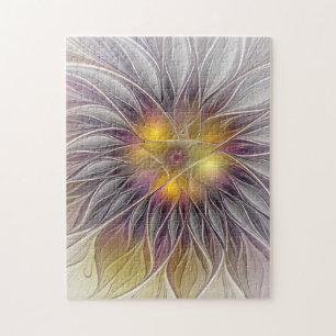 Puzzle Fleur colorée lumineuse, fractale moderne abstrait
