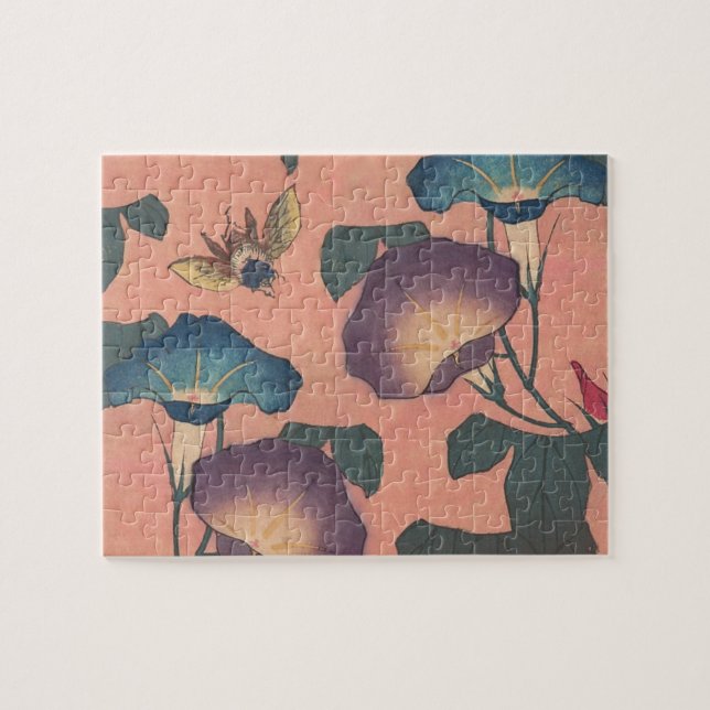 Puzzle Fleur d'abeille rose Art classique Hokusai (Horizontal)