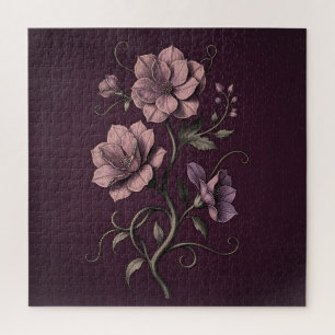 Puzzle Fleur d'anémone mauve pourpre botanique foncée