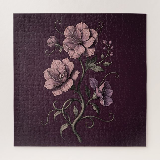 Puzzle Fleur d'anémone mauve pourpre botanique foncée  (Vertical)