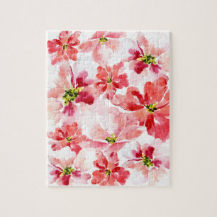 Puzzle Fleur d'aquarelle rouge et rose amusante