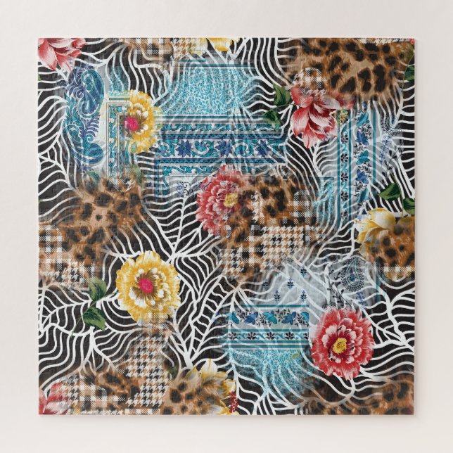 Puzzle Fleur d'aquarelle transparente, motif texturé. (Vertical)
