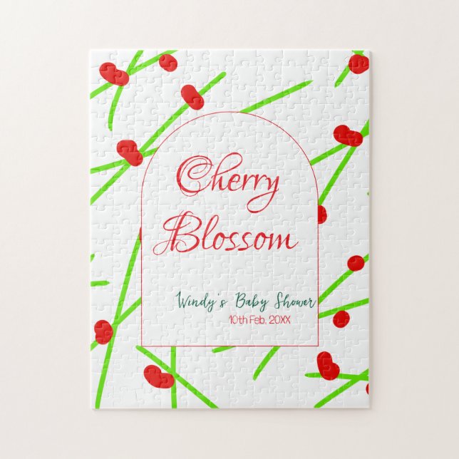 Puzzle Fleur de cerisier en forme d'arche rouge vert baby (Vertical)