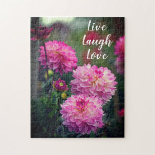 Puzzle Fleur de dahlia rose et blanc Citation Inspirante