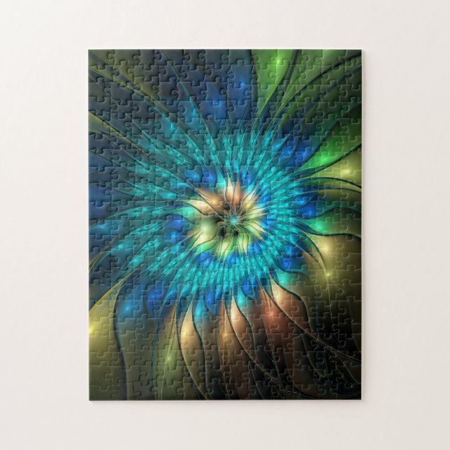 Puzzle Fleur de fantaisie lumineuse, fractale abstraite c (Vertical)