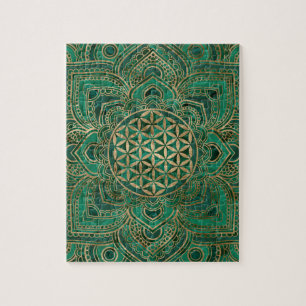 Puzzle Fleur de la vie dans Lotus - malachite et or