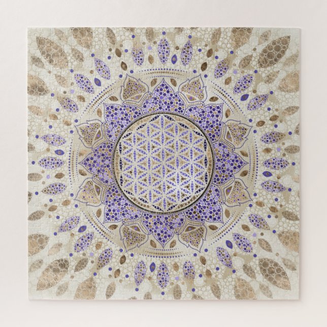 Puzzle Fleur de la vie Dot Art Pastels, violets et or (Vertical)