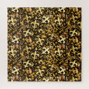 Puzzle Fleur de Lis noir et or et perles de football
