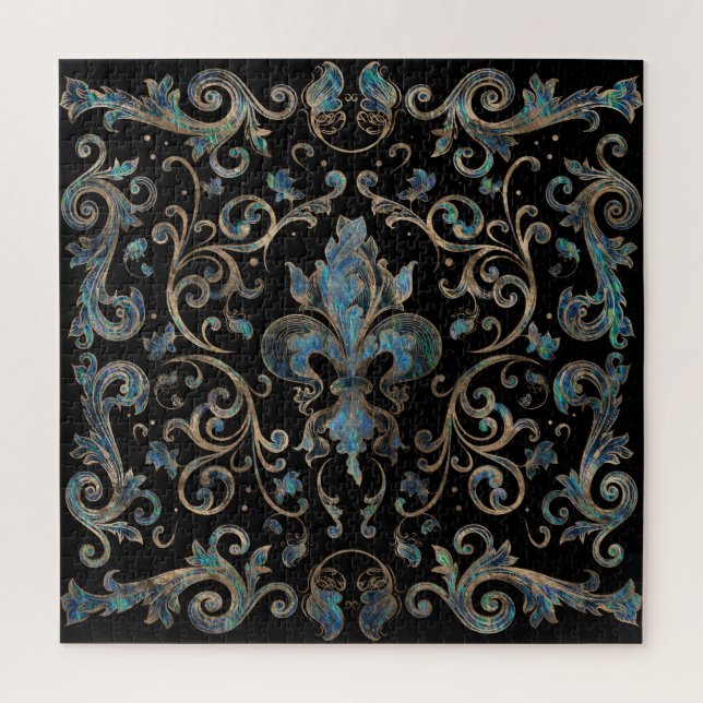 Puzzle Fleur de lis ornement Abalone Shell et Or (Vertical)