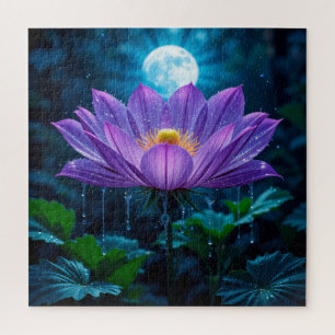 Puzzle Fleur de lotus pourpre sous la lumière de la lune