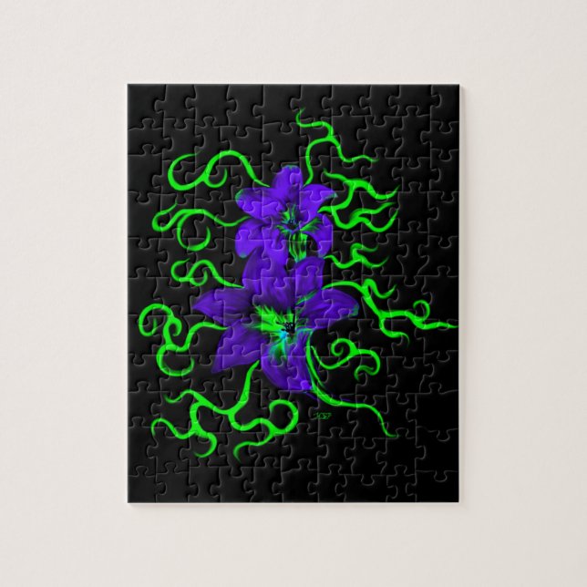 Puzzle fleur de lys violet sur noir (Vertical)