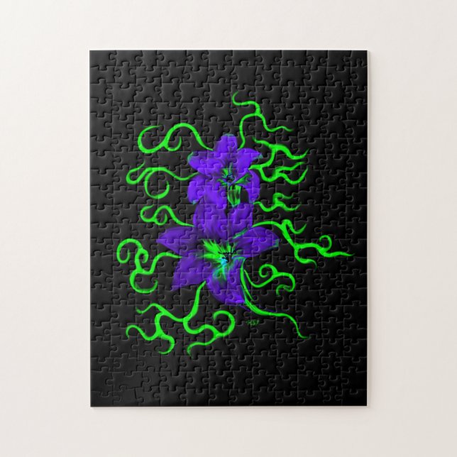 Puzzle fleur de lys violet sur noir (Vertical)