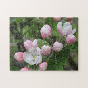 Puzzle fleur de pomme et feuilles verts