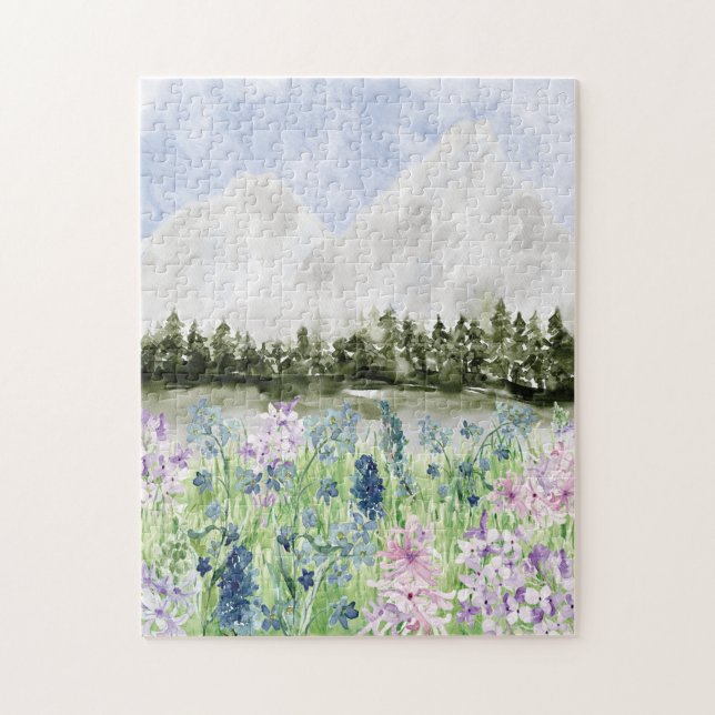 Puzzle Fleur de prairie bleue violette à l'aquarelle sur  (Vertical)