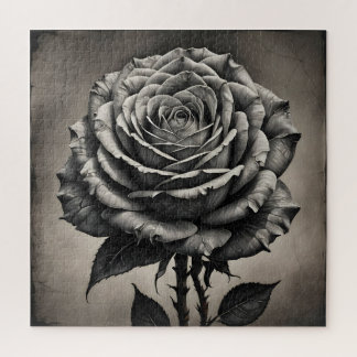 Puzzle Fleur de rose noire et blanche