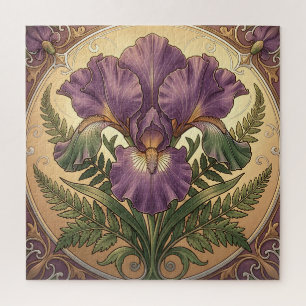 Puzzle Fleur d'iris pourpre Art Nouveau Cadre Orné