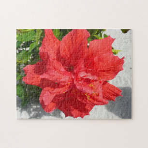 Puzzle Fleur double hibiscus rouge