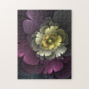 Puzzle Fleur fractale grise abstraite moderne pourpre kak