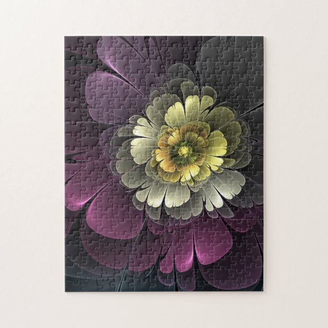 Puzzle Fleur fractale grise abstraite moderne pourpre kak (Vertical)