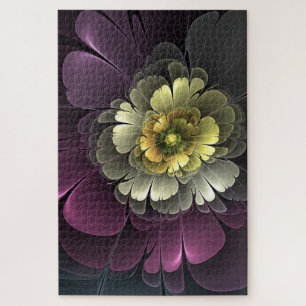 Puzzle Fleur fractale grise abstraite moderne pourpre kak