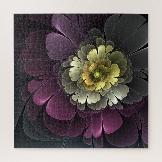 Puzzle Fleur fractale grise pourpre moderne abstraite (Vertical)