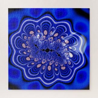 Puzzle Fleur fractale Holographique bleu électrique Abstr
