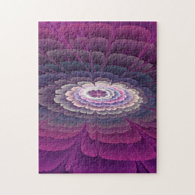 Puzzle Fleur frappante abstraite fractale couleur rose (Vertical)