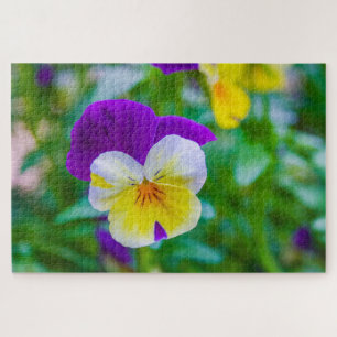 Puzzle Fleur jaune, blanche et violette