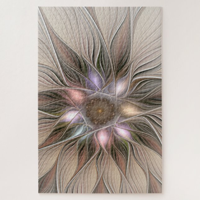 Puzzle Fleur joyeuse Abstrait Beige Brun Floral Fractale (Vertical)