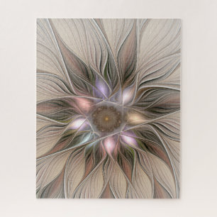 Puzzle Fleur joyeuse Abstrait Beige Brun Floral Fractale