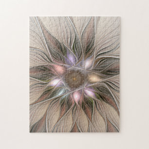 Puzzle Fleur joyeuse Abstrait Beige Brun Floral Fractale