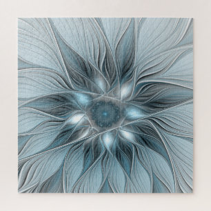 Puzzle Fleur Joyeuse Abstrait gris bleu floral Fractal