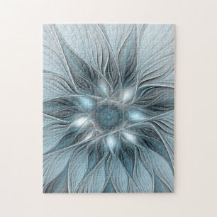 Puzzle Fleur Joyeuse Abstrait gris bleu floral Fractal