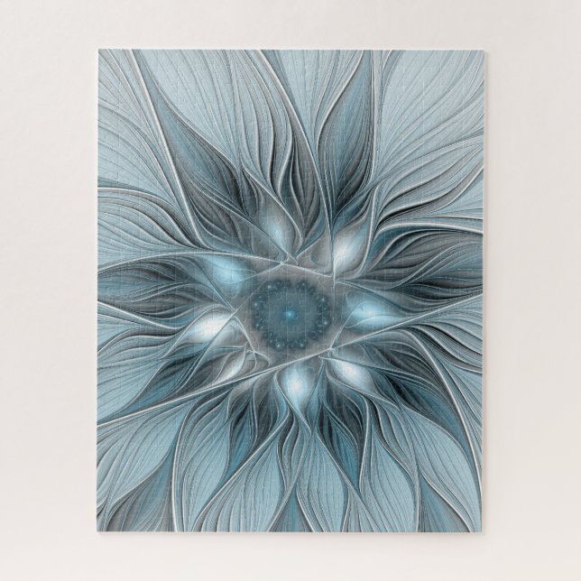 Puzzle Fleur joyeuse abstraite fleur fractale bleue grise (Vertical)