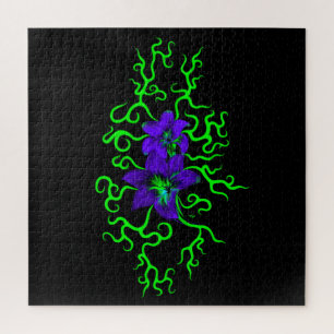 Puzzle Fleur Lily violette sur noir