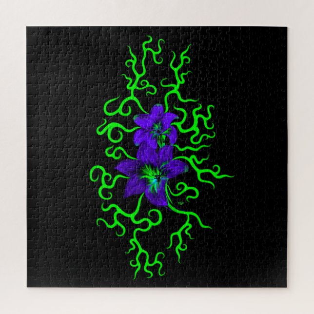 Puzzle Fleur Lily violette sur noir (Vertical)
