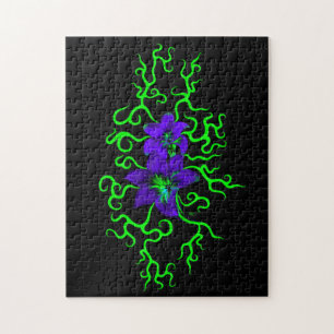 Puzzle Fleur Lily violette sur noir