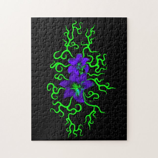 Puzzle Fleur Lily violette sur noir (Vertical)