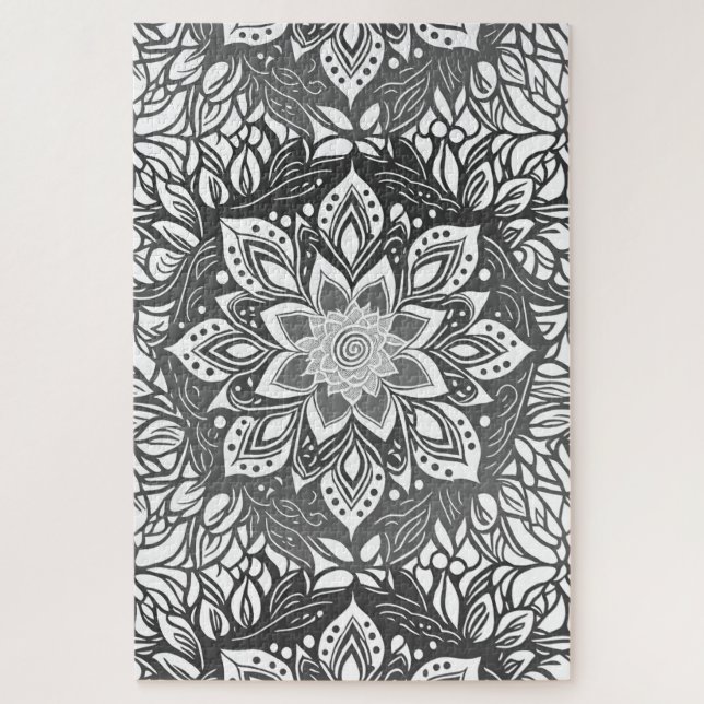 Puzzle Fleur Mandala en noir et blanc (Vertical)