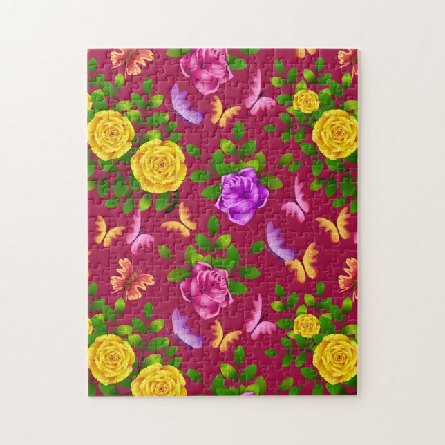 Puzzle Fleur Rose Élégante Jaune, Rose Et Violet (Vertical)